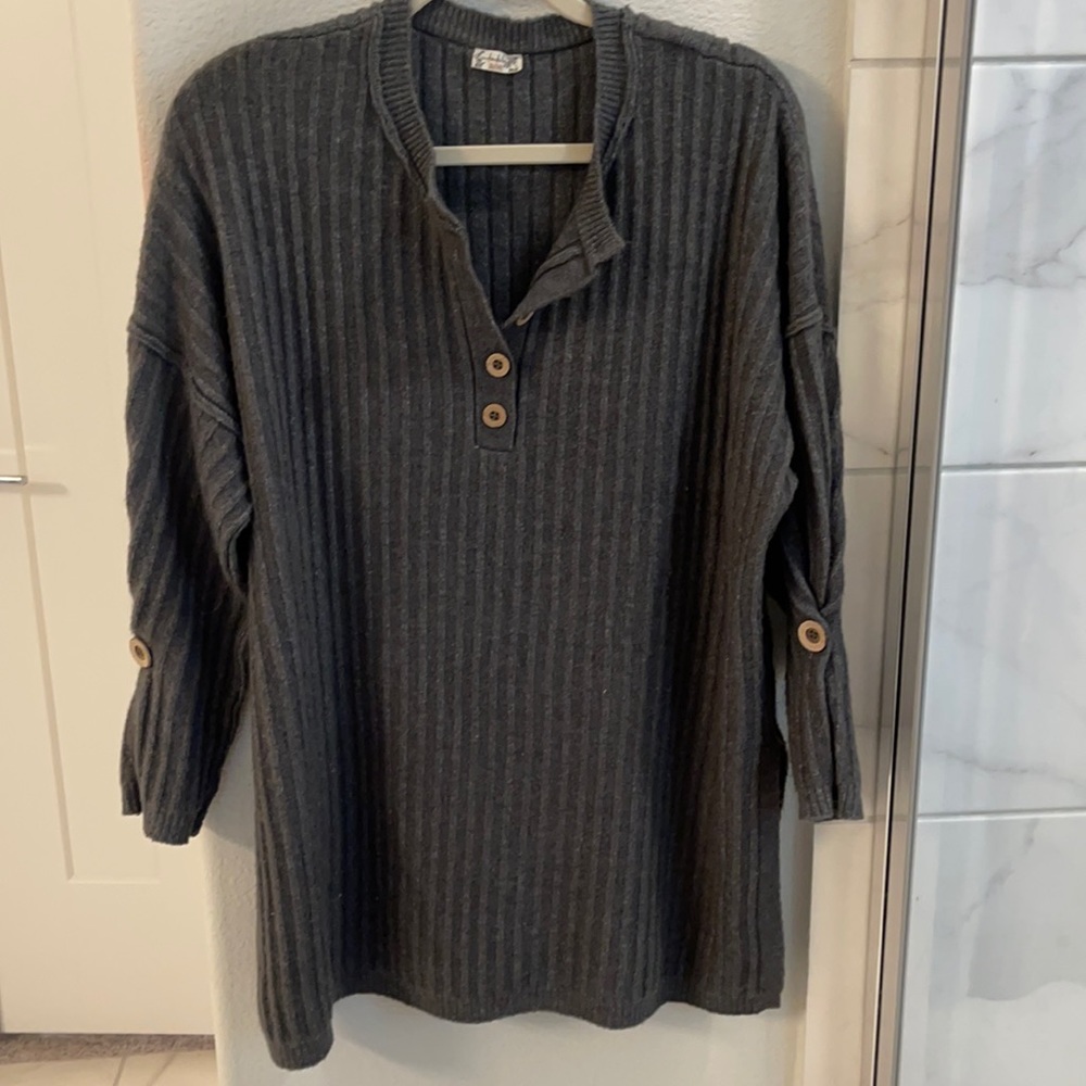 Free People Intimately charcoal grey henley (COZY) sweater.